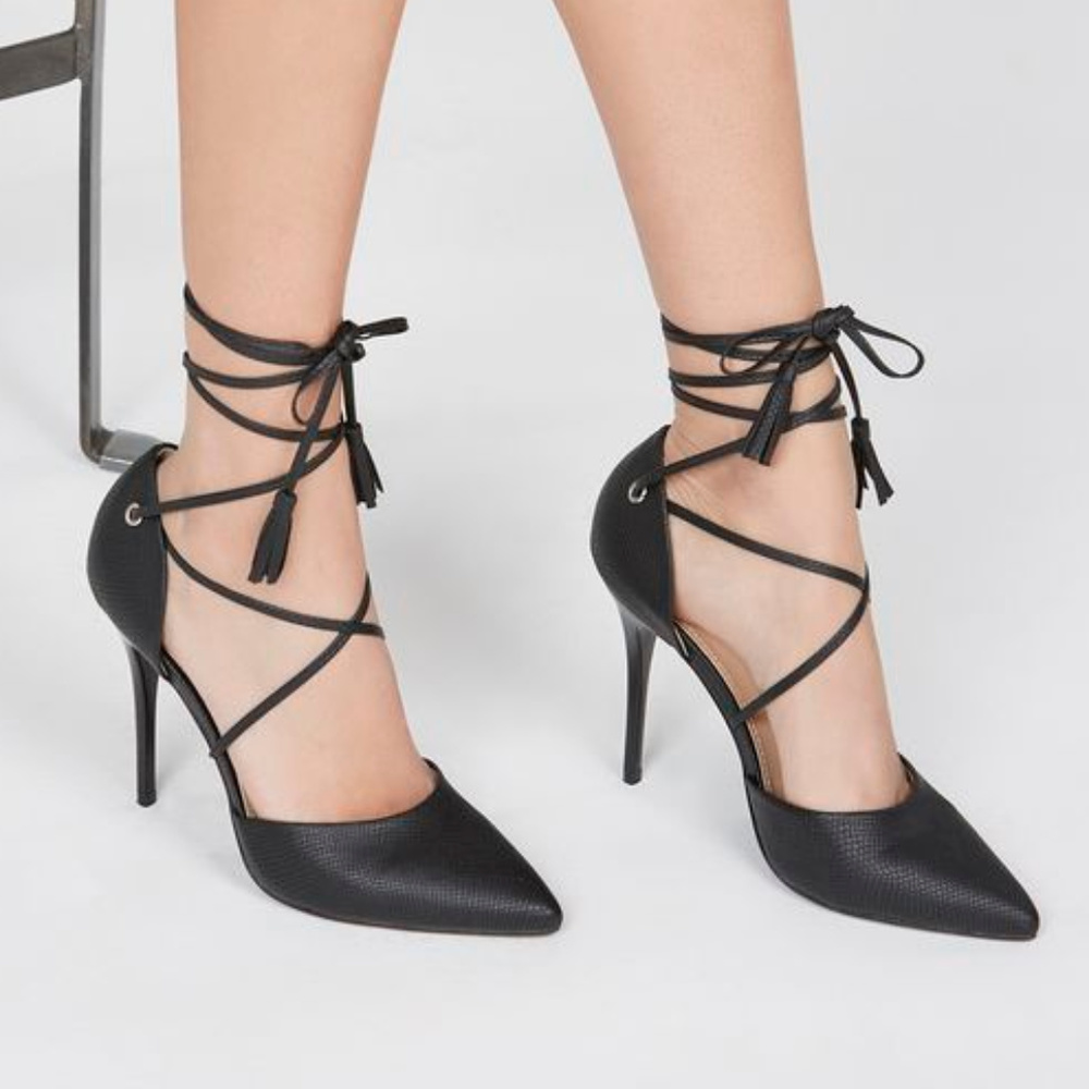 JustFab Mari Faux Snakeskin Wrap Front Pumps Heels